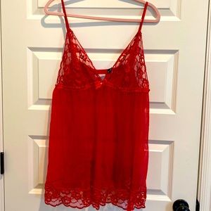 Skimpy red slip from Fredericks!